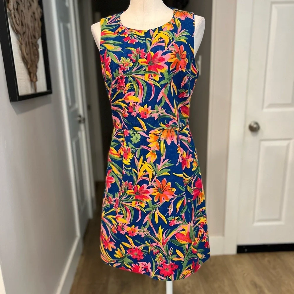 J. CREW colorful tropical sleeveless sheath cotton dress - Picture 4 of 13